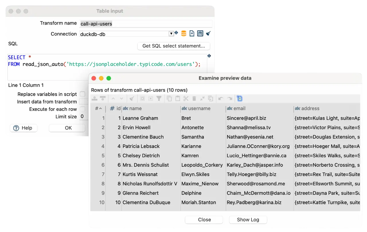 Read data from DuckDB with Apache Hop Table input